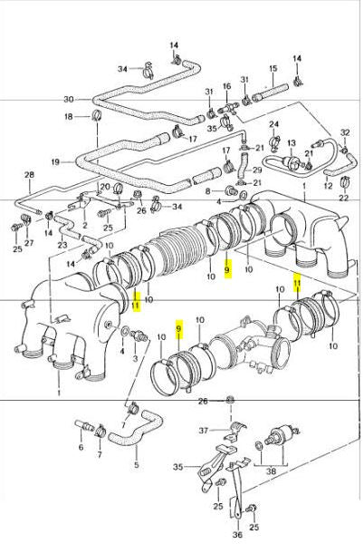 Rubber Sleeve for Throttle Body & Resonance Flap to Intake Manifold Porsche 996 C2/C4 >>2001 / 996 GT3